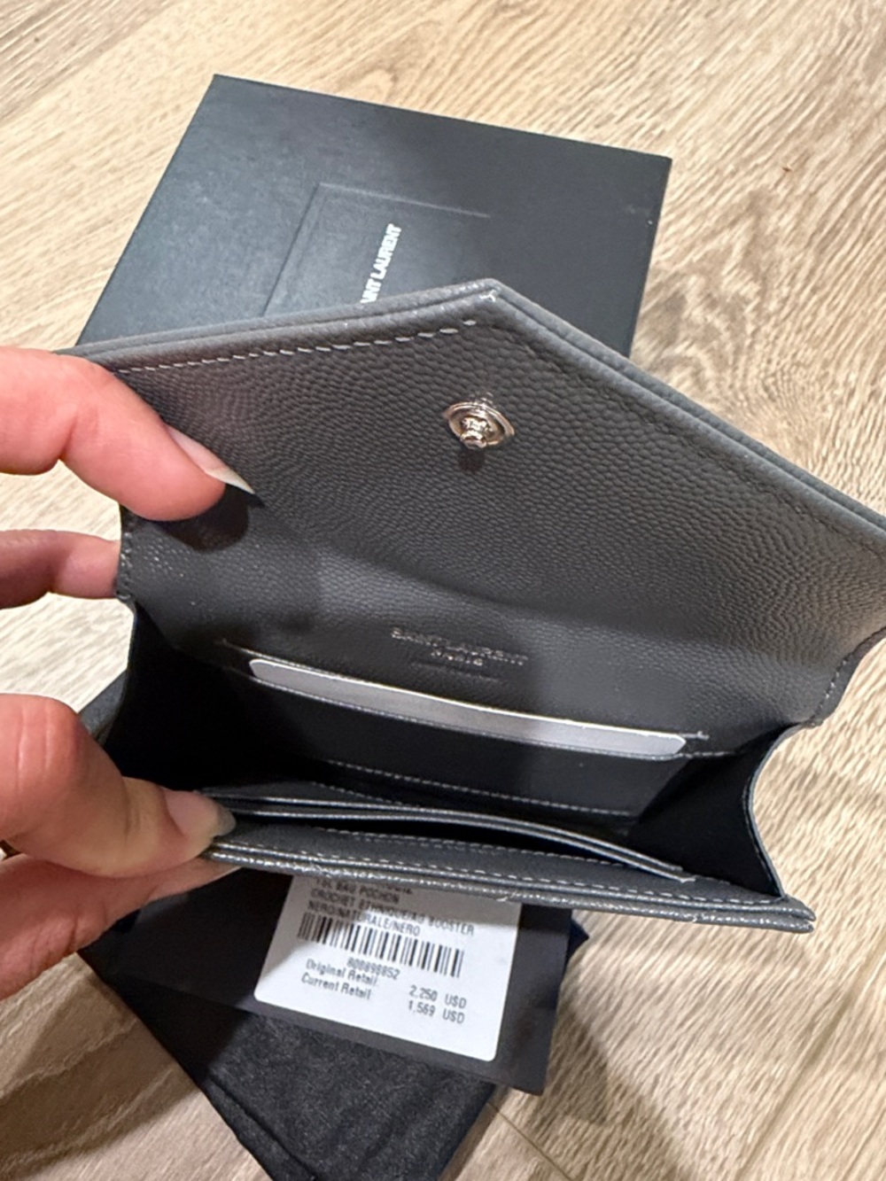 Saint Laurent Gray Chevron Quilted Leather Envelope Wallet with YSL Logo - Picture 4 of 5
